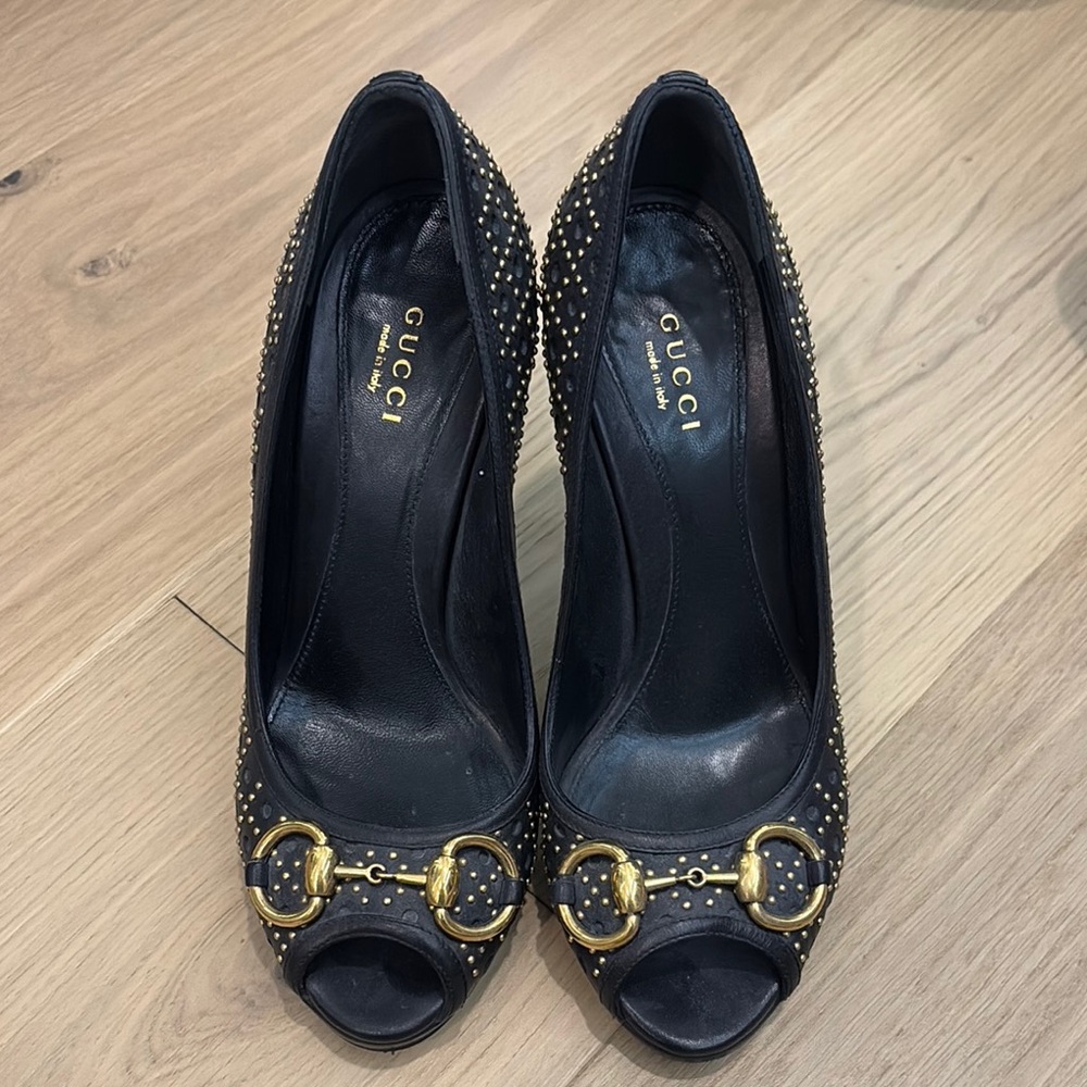 Gucci Black Heels with Gold Accents